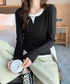 レイヤード風Tシャツ スリットネック秋服 レディース 重ね着風 カットソー 大人カジュアル 細見えTシャツ シンプル ストレッチフィット インナートップスおしゃれ 92EZ-001